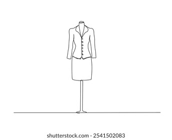 Continuous one line drawing of dress in mannequin. Mannequin single line art vector illustration. Editable vector. 
