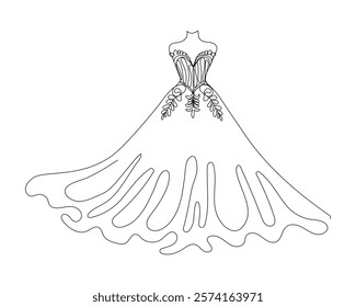 Continuous one line drawing of dress. Woman clothes, fashion concept. Vector illustration