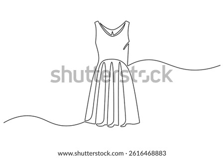 Continuous one line drawing of Dress. Single line drawing illustration of Woman dress. Trendy women dress concept vector art. Doodle line illustration.
