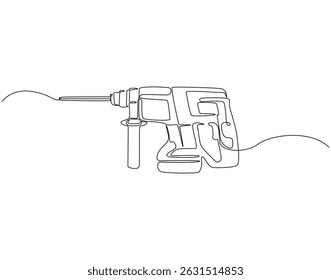Continuous one line drawing of drilling machine. One line drawing illustration of electric drilling machine. Construction tool concept single line. Editable outline
