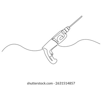 Continuous one line drawing of drilling machine. One line drawing illustration of electric drilling machine. Construction tool concept single line. Editable outline
