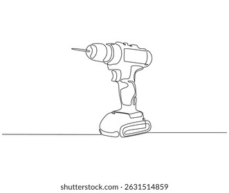 Continuous one line drawing of drilling machine. One line drawing illustration of electric drilling machine. Construction tool concept single line. Editable outline

