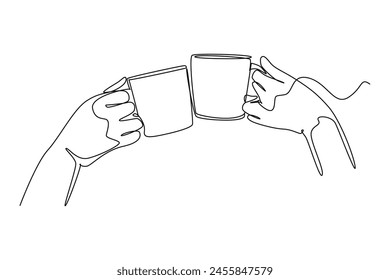 Continuous one line drawing drinking coffee concept. Doodle vector illustration.