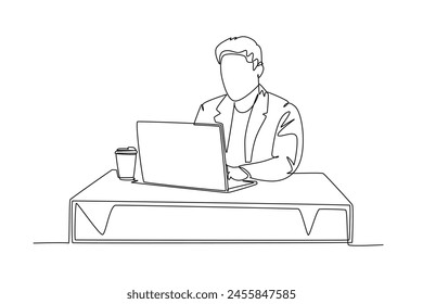 Continuous one line drawing drinking coffee concept. Doodle vector illustration.