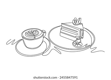 Continuous one line drawing drinking coffee concept. Doodle vector illustration.