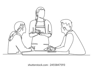 Continuous one line drawing drinking coffee concept. Doodle vector illustration.