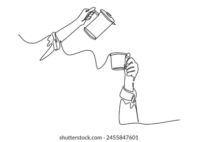 Continuous one line drawing drinking coffee concept. Doodle vector illustration.