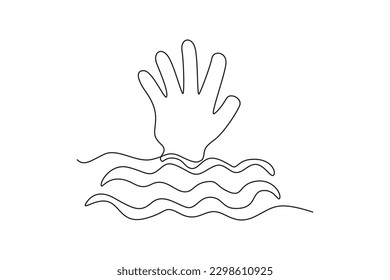 Continuous one line drawing drowning icon. SOS concept. Single line draw design vector graphic illustration.