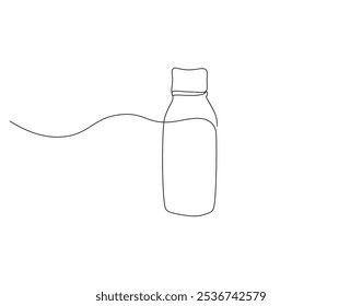 Continuous one line drawing of drug bottle, pill bottle. One line drawing illustration of supplements jar. Medical, healt care product concept single line. Editable outline