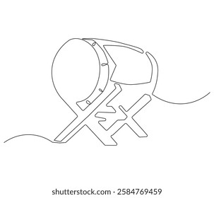 Continuous one line drawing of drum Islamic religion. Single line drawing illustration of bedug Islamic drum. Ramadan kareem concept vector art. Doodle line illustration.
