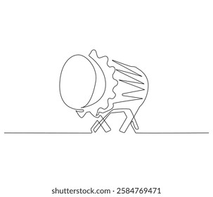 Continuous one line drawing of drum Islamic religion. Single line drawing illustration of bedug Islamic drum. Ramadan kareem concept vector art. Doodle line illustration.
