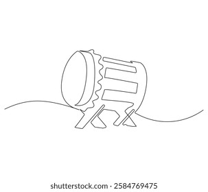 Continuous one line drawing of drum Islamic religion. Single line drawing illustration of bedug Islamic drum. Ramadan kareem concept vector art. Doodle line illustration.
