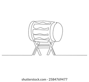 Continuous one line drawing of drum Islamic religion. Single line drawing illustration of bedug Islamic drum. Ramadan kareem concept vector art. Doodle line illustration.
