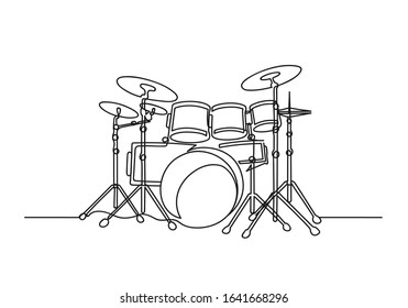 Continuous one line drawing of a drums. Musical instrument isolated on a white background. Cincept music. Vector illustration