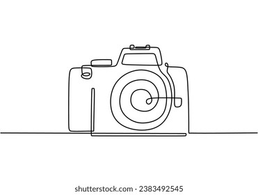 Continuous one line drawing DSLR camera. Vector illustration isolated. Minimalist design handdrawn.