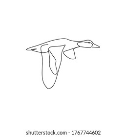 Continuous one line drawing of duck flying .Vector illustration 