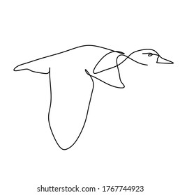 Continuous one line drawing of duck flying. vector illustration 