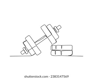 Continuous one line drawing of dumbbell - fitness equipment. A Dumbbell single line vector illustration.