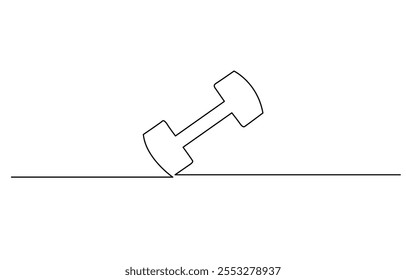 Continuous one line drawing of Dumbbell - Barbell gym equipment, Drawing of dumbbell in continuous single line style. Sport equipment in linear style. Outline symbol for design of poster, banner.