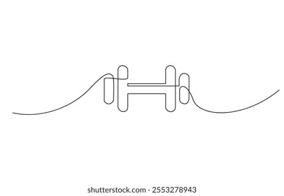 Continuous one line drawing of Dumbbell - Barbell gym equipment, Drawing of dumbbell in continuous single line style. Sport equipment in linear style. Outline symbol for design of poster, banner.