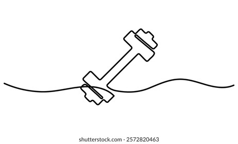 Continuous one line drawing of dumbbells. Sport equipment in one linear style. Design element for poster, banner, flyer. Sport, workout, wellness. Editable stroke., Kettlebell linear icon