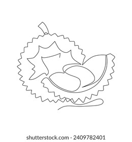 Continuous one line drawing of durian fruit. Vector illustration.