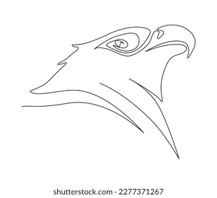 Continuous one line drawing of eagle head. simple falcon head line art vector illustration.