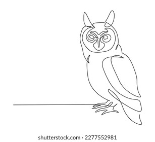 Continuous one line drawing of eagle owl bird. simple barn owl line art vector illustration.