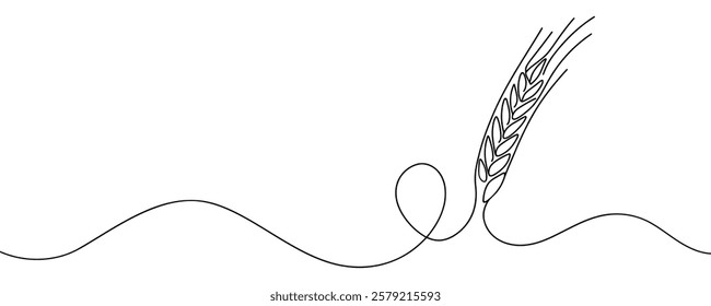 Continuous one line drawing of an ear of wheat. Linear style.