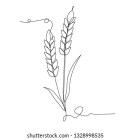 Continuous one line drawing. Ears of wheat. Linear style