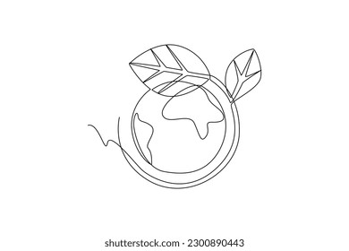 Continuous one line drawing earth and tree. World environment day concept. Single line draw design vector graphic illustration.