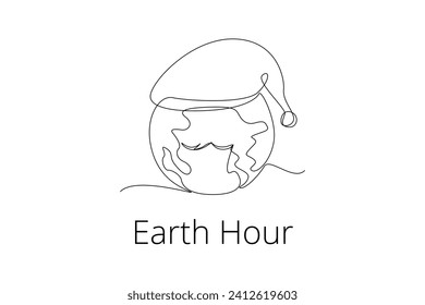 Continuous one line drawing  Earth Hour concept. Doodle vector illustration.
