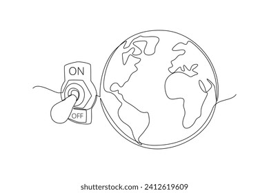 Continuous one line drawing  Earth Hour concept. Doodle vector illustration.