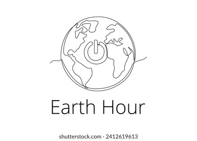 Continuous one line drawing  Earth Hour concept. Doodle vector illustration.