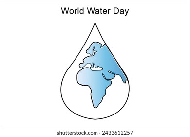 Continuous one line drawing of earth water. World water day concept isolated.outline vector art illustration.