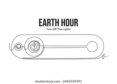 Continuous one line drawing earth hour day concept. Doodle vector illustration.	