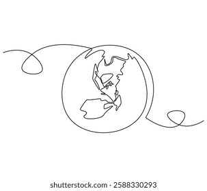 Continuous one line drawing of Earth. Single line drawing illustration of Earth globe. Green energy concept vector art. Doodle line illustration.