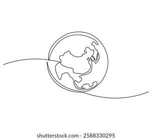 Continuous one line drawing of Earth. Single line drawing illustration of Earth globe. Green energy concept vector art. Doodle line illustration.