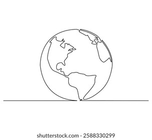 Continuous one line drawing of Earth. Single line drawing illustration of Earth globe. Green energy concept vector art. Doodle line illustration.