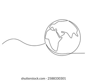 Continuous one line drawing of Earth. Single line drawing illustration of Earth globe. Green energy concept vector art. Doodle line illustration.