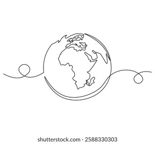 Continuous one line drawing of Earth. Single line drawing illustration of Earth globe. Green energy concept vector art. Doodle line illustration.