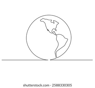 Continuous one line drawing of Earth. Single line drawing illustration of Earth globe. Green energy concept vector art. Doodle line illustration.