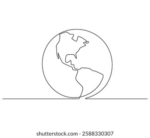 Continuous one line drawing of Earth. Single line drawing illustration of Earth globe. Green energy concept vector art. Doodle line illustration.