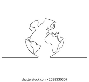 Continuous one line drawing of Earth. Single line drawing illustration of Earth globe. Green energy concept vector art. Doodle line illustration.