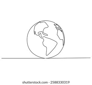 Continuous one line drawing of Earth. Single line drawing illustration of Earth globe. Green energy concept vector art. Doodle line illustration.