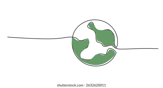 Continuous One Line Drawing Earth Planet Illustration. Globe World Map Icon. Global Concept.
