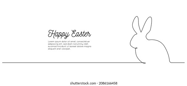 Continuous one line drawing of Easter Bunny. Cute rabbit silhouette with ears in simple linear style for spring design greeting card and web banner.Editable stroke. Contour Vector illustration