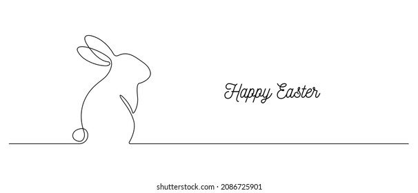 Continuous one line drawing Easter Bunny  Cute rabbit silhouette and ears in simple linear style for spring design greeting card   web banner Editable stroke  Minimalistic Vector illustration
