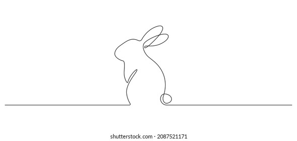 Continuous one line drawing Easter Bunny  Cute rabbit silhouette and ears in simple minimalistic style for spring design greeting card   web banner  Editable stroke  Linear Vector illustration