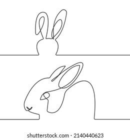Continuous one line drawing of Easter Bunny. Easter card in art style with a rabbit. Minimalist outline illustration of a bunny for spring design.